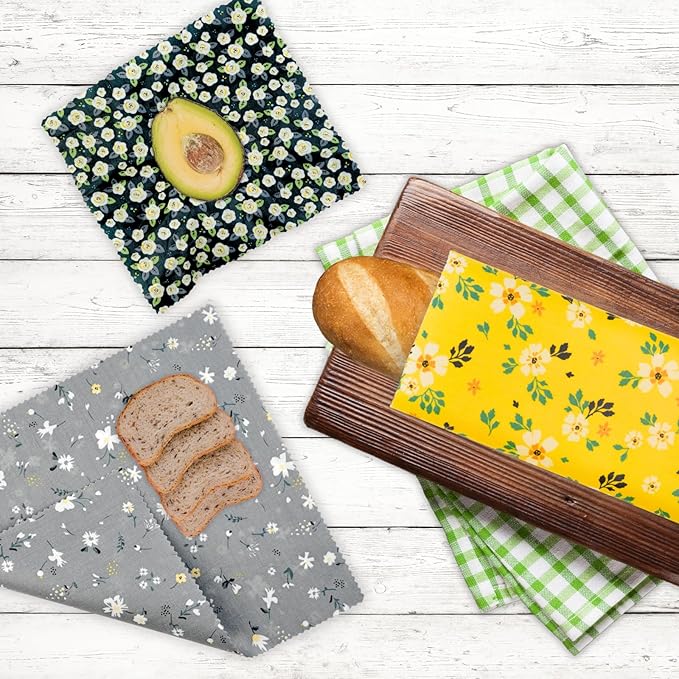 Reusable Beeswax Wrap - 9 Pack Beeswax Wraps for Food, Eco-Friendly Beeswax Food Wraps, Bread Sandwich Food Wrap - Organic, Sustainable, Zero Waste, Plastic-Free Food Storage, 1XL, 3M, 5S