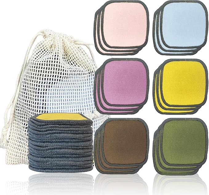 18 Pack Reusable Makeup Remover Pads - 6 Colors Washable Reusable Cotton Pads with Cotton Bag,Washable Cotton Rounds Double Sides Gentle for All Skin Types