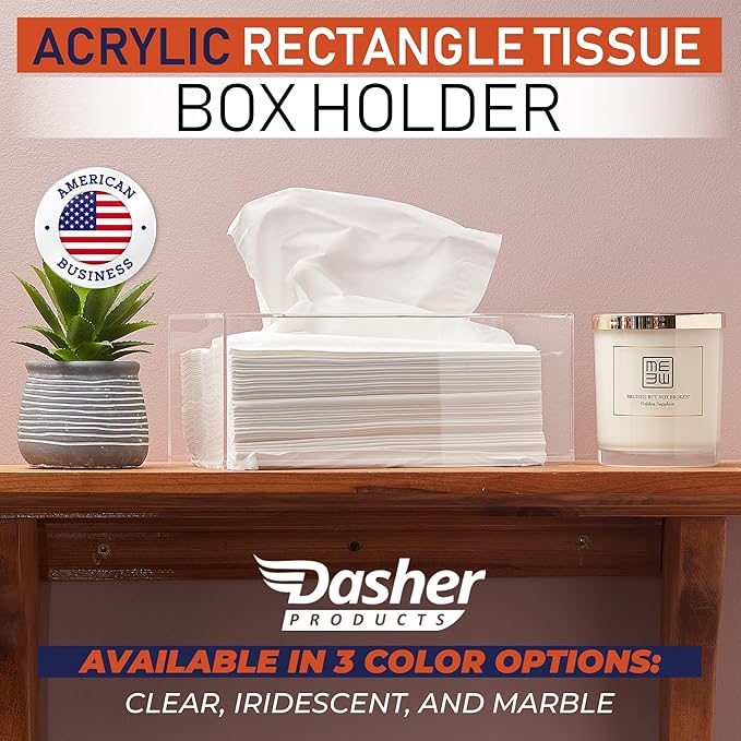 Acrylic Tissue Box Holder, Clear Dispenser for Facial Tissues, Napkins, and Dryer Sheets. Perfect for Bathrooms, Desks, Countertops, Vanities, Bedrooms, and Nightstands (Rectangle, Clear)