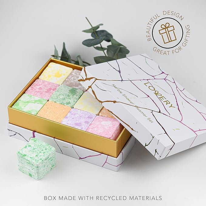 Christmas Aromatherapy Shower Steamers, Variety Pack of 12 Shower Bombs, Natural Scented Marble Shower Tablets, Birthday, Relaxing Gift Ideas for Women & Men, Essential Oil Bath Bomb Eucalyptus More