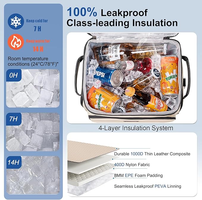 Weitars Insulated Cooler Backpack,Double Deck Waterproof Soft Cooler Bag,Backpack Coolers Leak Proof Lunch Backpack for Men Women for Travel,Camping,Picnic,Beach,Picnic,Outdoor 31L/52 Can
