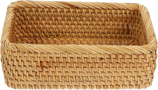 Handmade Woven Storage Basket Small Rattan Box Natural Sundries Organizer for Living Bedroom Office Decor