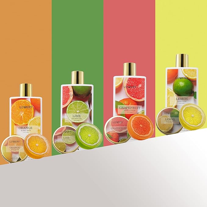 Christmas Gifts for Women, 20Pc Care Package, Bath Gift Baskets for Men, Mom, Her, Sister, Best Friends in Orange, Lemon, Lime & Grapefruit Scents, Stress Relief Spa Kit, Thank You, Birthday Gifts