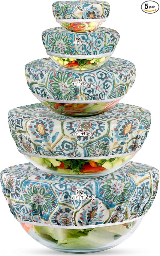 Li’l Things Beeswax Bowl Covers – Set of 5 (XS–XL) | [Pattern Name] | New Formula with Enhanced Beeswax Blend | Reusable, Eco-Friendly, Compostable Wraps for Food Storage, Bowls & Jars - Suzani