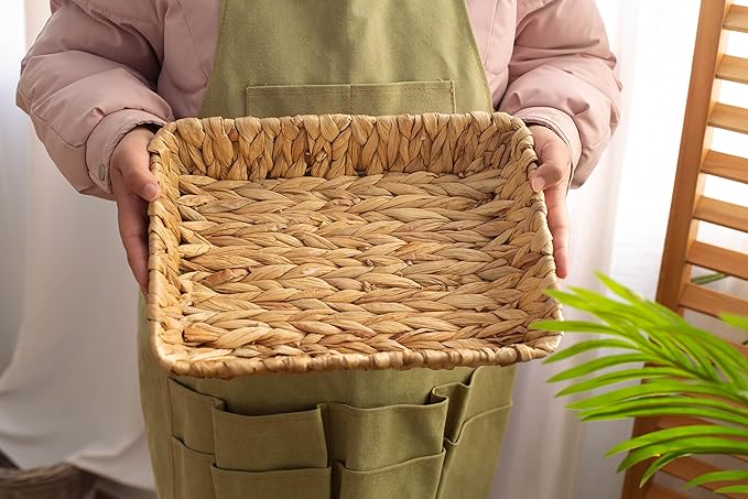 Hand-Woven Large Storage Baskets, Water Hyacinth Wicker Baskets for Organizing,Woven Baskets, Organizer, Natural Container，13.38” x 9.5” x 2.75”