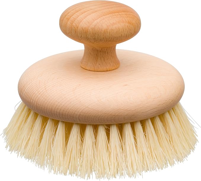 Redecker Natural Tampico Fiber Massage Brush with Oiled Beechwood Knob, 4-Inch Diameter, Made in Germany