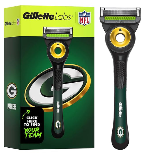 Gillette Labs Special NFL Packers Edition Shaving Razor for Men - 1 Handle, 1 Razor Blade Refill, Perfect for Game Day Grooming, GilletteLabs with Exfoliating Bar