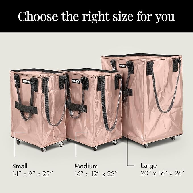 HULKEN (Small, Rose Gold) Reusable Grocery Bag On Wheels, Shopping Trolley, Rolling Tote, Zipper Closure, Lightweight, Carries Up to 66 lb, Folds Flat