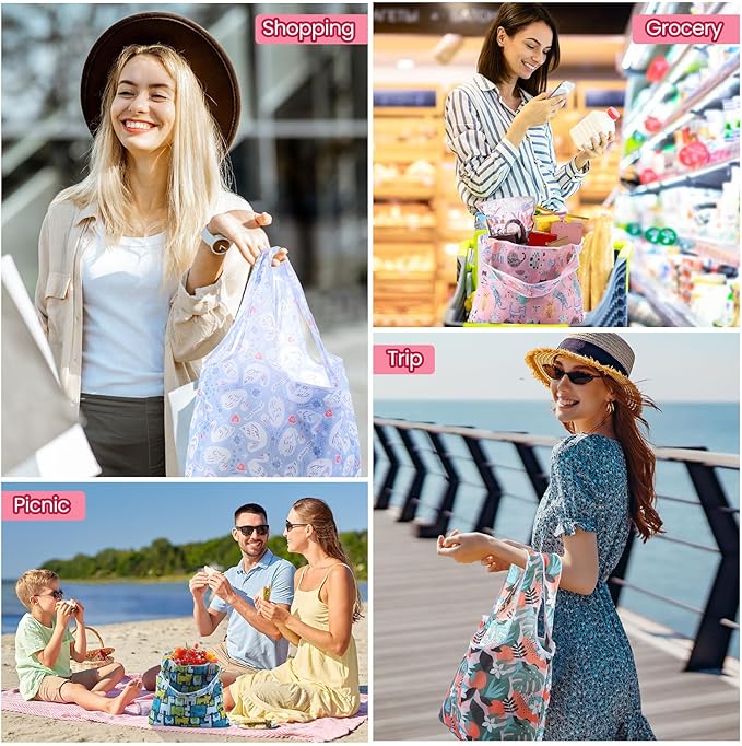 Paterr 50 Pack Reusable Grocery Bags Foldable Shopping Bags Bulk Washable Grocery Tote with Carry Pouch for Groceries