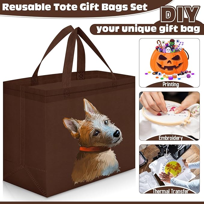 Windyun Reusable Grocery Bags Large Non Woven Shopping Bags with Handles Foldable Portable Tote Bulk, 12.6 x 11.8 x 6.3 Inch