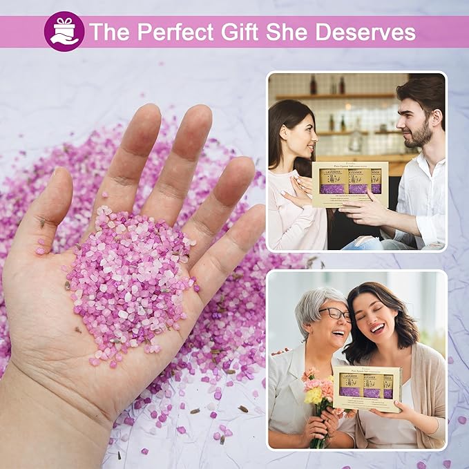 Lavender Bath Salts Gift Set 6-Pack - Relaxing Aromatherapy Spa Set for Women,80g Self-Care Gifts for Mom, Mother's Day Birthday Gifts with Natural Sea Salts