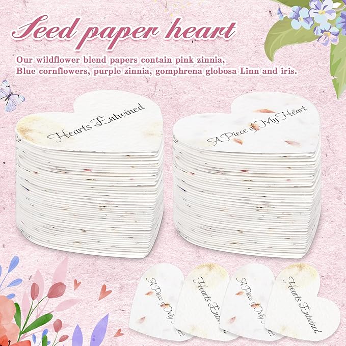 50 Pcs Funeral Memorial Seed Paper for Guests Plantable Wildflower Seeds Paper Recycled Sympathy Gifts for Loss of Father Mother Loved One Petals Tags for Guests, 2 Styles(Heart)