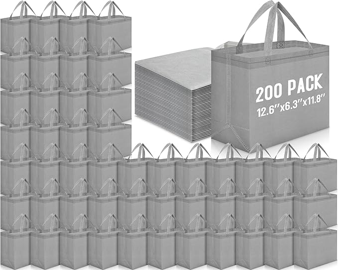 Windyun Reusable Grocery Bags Large Non Woven Shopping Bags with Handles Foldable Portable Tote Bulk, 12.6 x 11.8 x 6.3 Inch