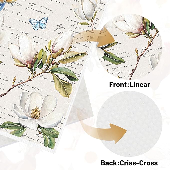 Floral and Birds Swedish Dishcloths for Kitchen, 6 Pack Vintage Flower Reusable Paper Hand Dishing Towels Housewarming Gifts, Absorbent Dish Rags Decoration for Home Cooking Cleaning