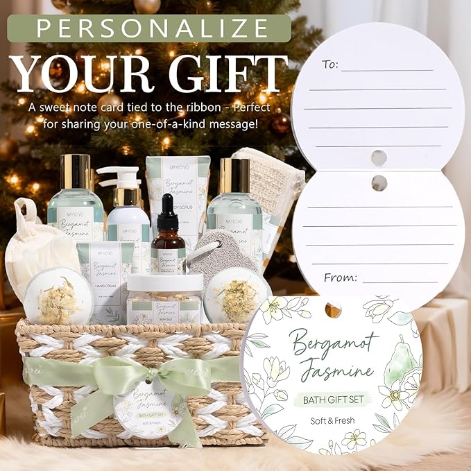 Christmas Birthday Gifts for Women, Bergamot Jasmine Relaxing Spa Gift Baskets for Women Self Care Package Bath Gift Set, Home Bath and Body Kit Pampering Gifts for Womens Mom Her Friends Sister Wife