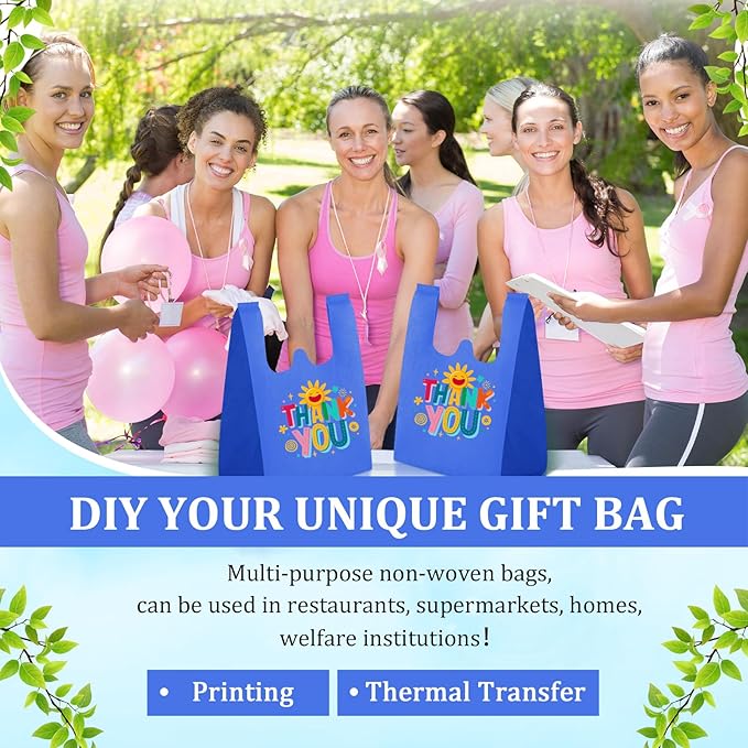 Windyun Reusable Grocery T Shirt Bags Bulk Small Non Woven Shopping Bag 10 x 18 x 5 Inch Foldable Tote with Handle Party Gift
