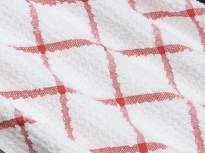 Cotton Dish Towels for Kitchen Drying Dishes, Set of 3, Terry Kitchen Hand Towels, Light and Soft Tea Towels for Baking, 15 Inch x 25 Inch (Red Set)