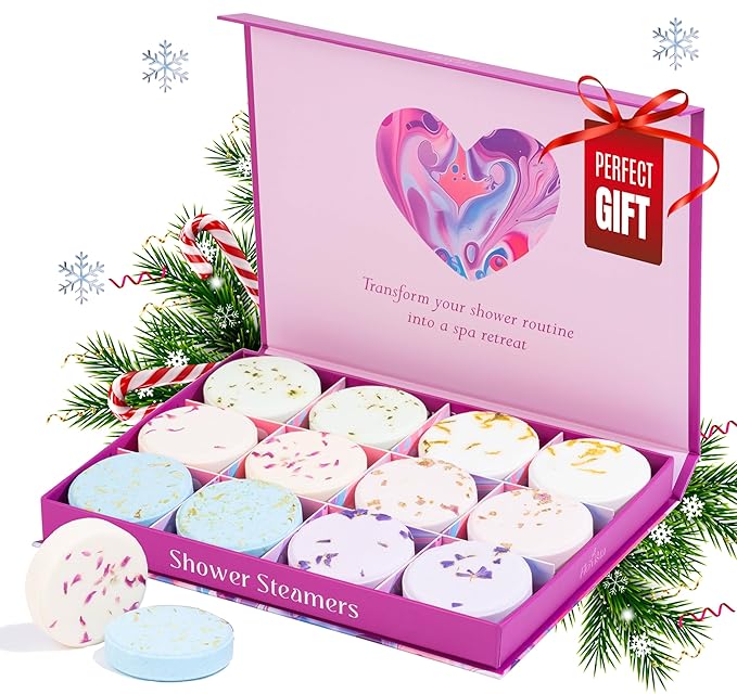 Aromatherapy Shower Steamers Gift Set – 12 Spa Tablets, 6 Scents (Lavender, Mint & Eucalyptus, Jasmine, Watermelon, Grapefruit & Orange) – Relaxation & Stress-Relief Self-Care Gifts for Women