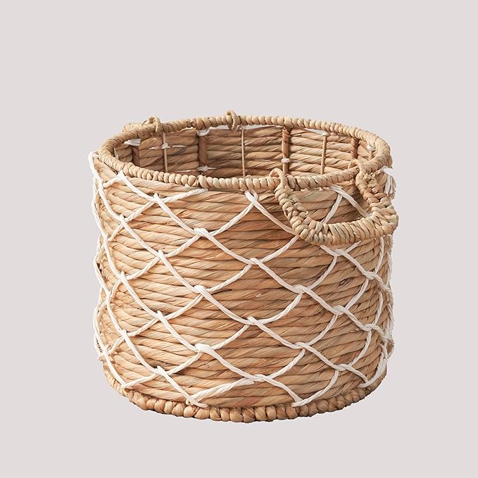 Round Water Hyacinth Woven Basket with Handles - 18" x 18" x 12.2" - Natural Brown - for Clothes, Towels, Canvas, Toys and Magazine Storage and Home Decoration