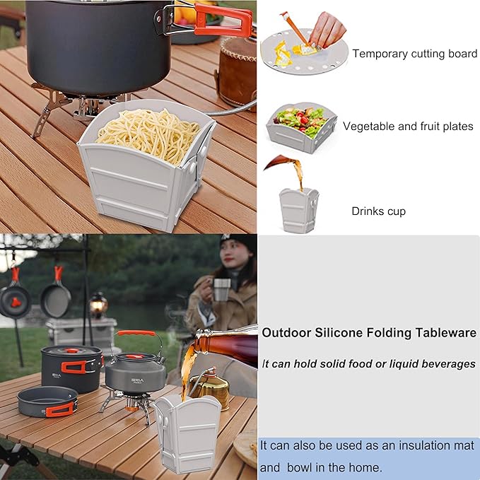 Camping Bowl Collapsible Silicone Bowl Portable Camping Tableware Folding Picnic Bowl for Travel Camping Fridge Food Storage