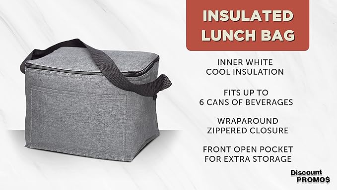 Insulated Cooler Lunch Bag Set of 10, Bulk Pack - Perfect for Work, Travel, Outdoor Events - Grey