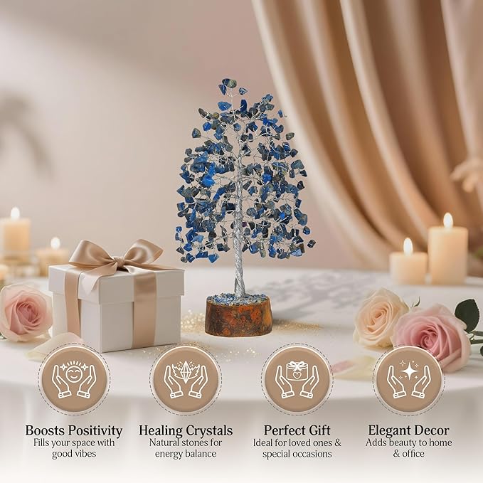 FASHIONZAADI Lapis Lazuli Tree - Crystal Chakra Tree of Life - Gemstone Feng Shui Decor - Chakra Home Decor - Crystal Gifts for Women, Spiritual Gift