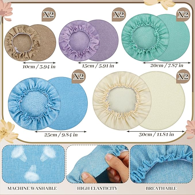 10 Pack Cloth Bowl Covers for Bread Rising - 5 Size Stretch Elastic Food Storage Container Lids - Reusable Cotton Fabric Covers for Food, Fruits, Leftovers (Vintage)