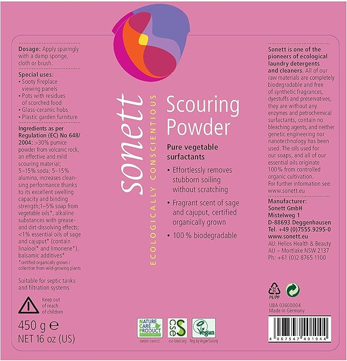 Sonett Organic Biodegradable Scouring Powder (Scouring Powder, 1 Count) Certified Organically Grown