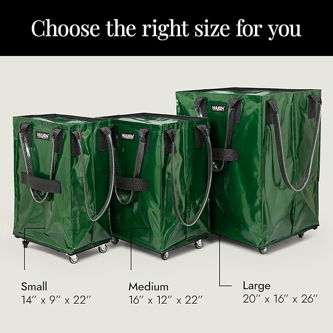 HULKEN - (Large, Forest Green) Reusable Grocery Bag On Wheels, Shopping Trolley, Rolling Tote, Zipper Closure, Lightweight, Carries Up to 66 lb, Folds Flat, Unbreakable Handles