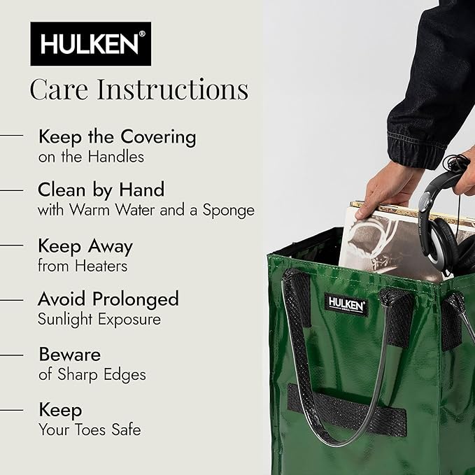 HULKEN - (Large, Forest Green) Reusable Grocery Bag On Wheels, Shopping Trolley, Rolling Tote, Zipper Closure, Lightweight, Carries Up to 66 lb, Folds Flat, Unbreakable Handles