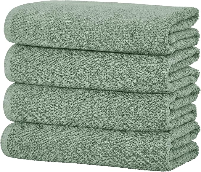 Green Bath Towel Set – 100% Cotton 4-Pack 54"x27", Absorbent & Quick-Drying, Soft & Durable