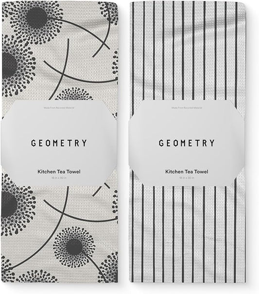 GEOMETRY Kitchen Tea Towels - Quick Dry Microfiber Dish Towels for Kitchen Linen Breeze, 18" x 30" 2 Pack