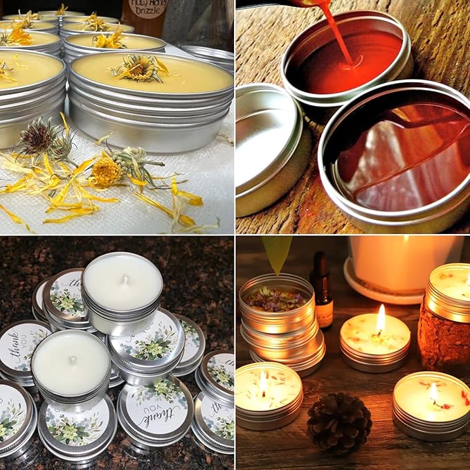 4pcs 250ml Round Lip Balm Tin Cans, 250 Gram Aluminum Tins Gold Cosmetic Sample Containers with Screw Lid, 250g Metal Empty Storage Travel Jars for Salves, Lip Balms, Face Cream, Candle, Tea