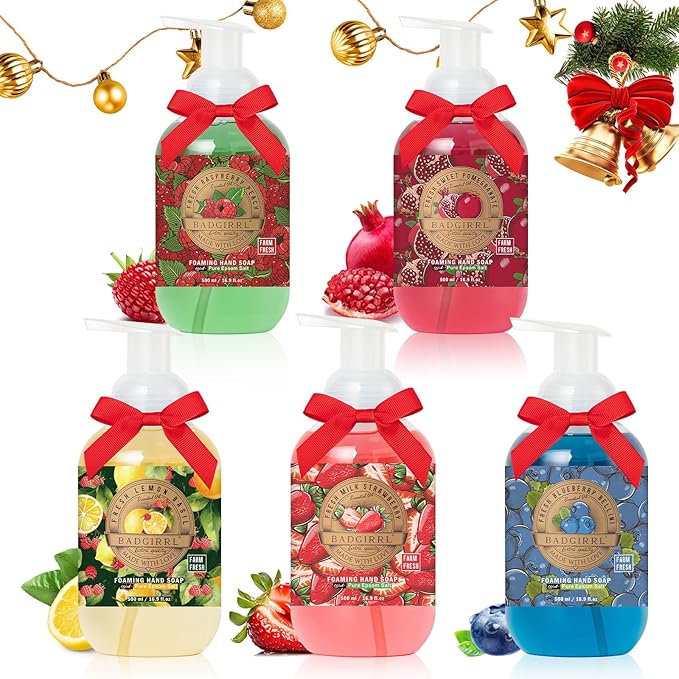 Gift Set for Christmas, 16.9 Fl Oz Each (Pack of 5),Birthday Gift Foaming Hand Soap with Epsom Salt Deep Moisture Gift Set with Shea Butter & Essential Oil Collection Skin Cleanser with Moisturizing