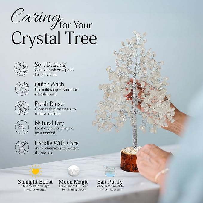 FASHIONZAADI Clear Quartz Gemstone Tree of Life - Handmade Crystal for Positive Energy, Chakra Money Tree Bonsai - Feng Shui Decor, Healing Crystals and Meditation Accessories, Spiritual Gift