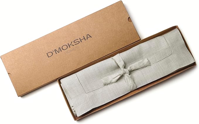 D'Moksha Homes Silver Grey Linen Cloth Placemats Set of 8-100% Pure Linen Hemstitch Placemats 14 x 19 Inch - Classic Hemstitch Table Place Mats for Christmas - Handcrafted and Machine Washable