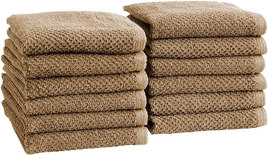 Great Bay Home Taupe Washcloth Set – 100% Cotton 12-Pack 13"x13", Absorbent & Quick-Drying, Soft & Durable