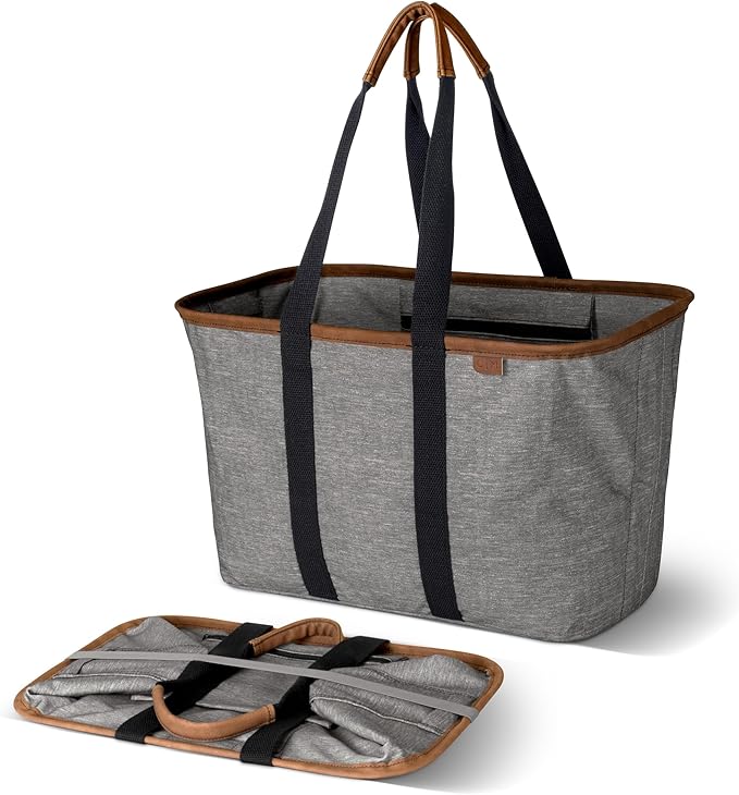 CleverMade EcoBasket Reusable Grocery Tote - Collapsible Storage Shopping Organizer - Heavy Duty Utility Bag Home