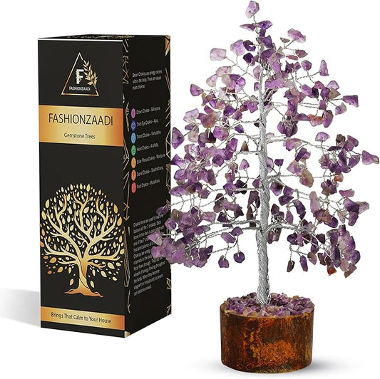 FASHIONZAADI Amethyst Crystals Tree of Life - Stones and Crystals - Bonsai Tree - Good Luck Gifts for Women - Meditation Accessories - Chakra Stones Decor