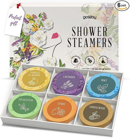 Shower Steamers Aromatherapy GOSSBY 6 Pack - Gifts for Women, Birthday Gifts for Her, Home Spa, Shower Bombs, Self Care, Relaxation, Lavender Essential Oil, Teen Girl Gifts - Serene Essence Style