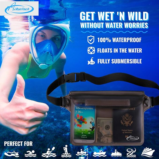 AiRunTech Waterproof Fanny Pack, Beach Cruise Vacation Essentials, Waterproof Pouch Protect Phone Passport Valuables Dry Safety, Paddle Board Kayaking Boating Swimming Accessories-2 Pack（Blue + Pink）