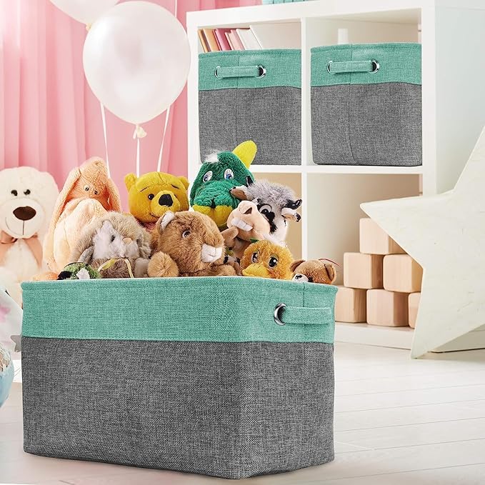 Sorbus Premium Fabric Storage Cubes 15 Inch - Big Sturdy Collapsible Storage Bins with Dual Handles - Foldable Baskets for Organizing - Decorative Cube Storage Bins for Home & Office Use- 3 Pack| Teal