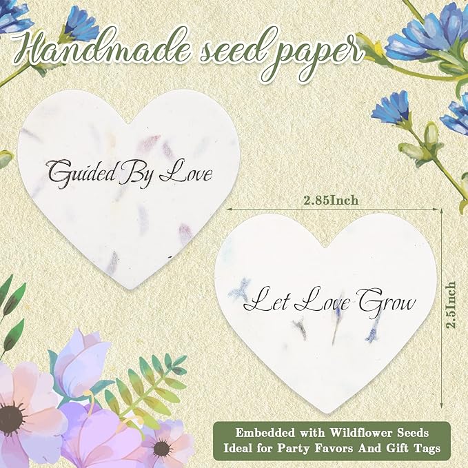 50 Pcs Funeral Memorial Seed Paper for Guests Plantable Wildflower Seeds Paper Recycled Sympathy Gifts for Loss of Father Mother Loved One Petals Tags for Guests, 2 Styles(Love)
