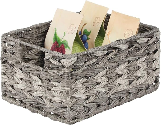 mDesign Woven Farmhouse Kitchen Pantry Food Storage Organizer Basket Bin Box - Container Organization for Cabinets, Cupboards, Shelves, Countertops - Store Potatoes, Onions, Fruit - 3 Pack, Gray Ombre