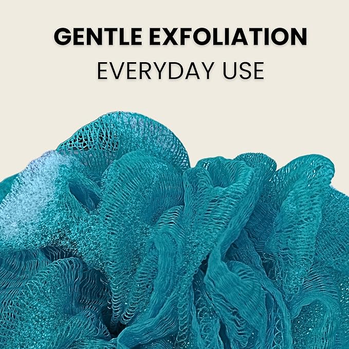 Large Bath Sponge Pack of 3 – Gentle Exfoliation Loofahs with Suction Cup for Easy Drying, Soft 70G Mesh Poufs for All Skin Types, Lather for Daily Use (Tropical Green)