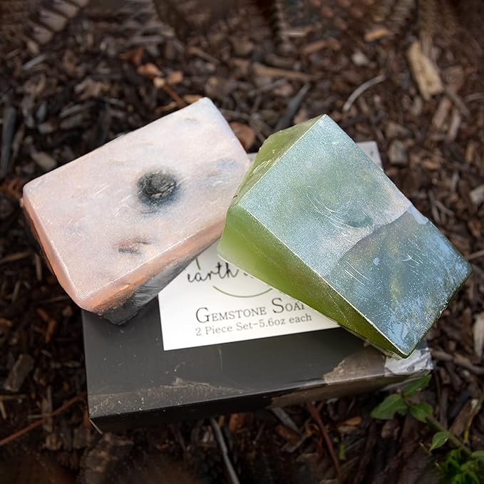 Earth & Home Rock Soap Gift Set of 2- Mothers Day Gift- Decorative Scented Gemstone Soap with Crystals (Jade & Black Obsidian) Inside- with Natural Ingredients & Essential Oil