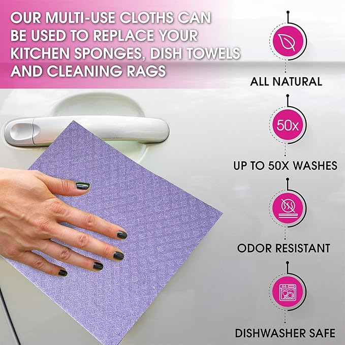 Swedish Dishcloths – Eco-Friendly Reusable Kitchen Towels – 10 Pack Cleaning Cloths for Dishes, Counters & Surfaces – Super Absorbent, Compostable, Zero-Waste Alternative -