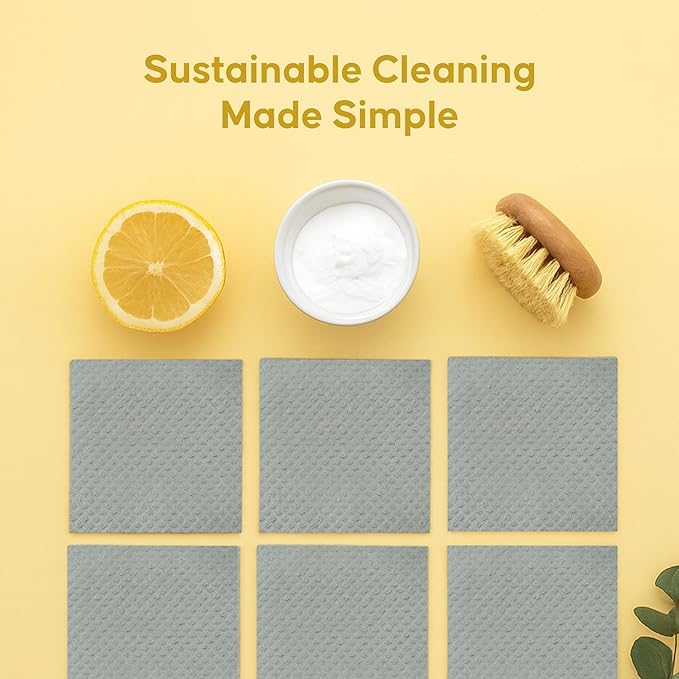 Organic Origin Swedish Dishcloths 12 Pack - Reusable Paper Towel Replacement Kitchen Towels - Machine Washable Cellulose Sponge Cloths - Biodegradable Dish Rags Ultra Absorbent Natural