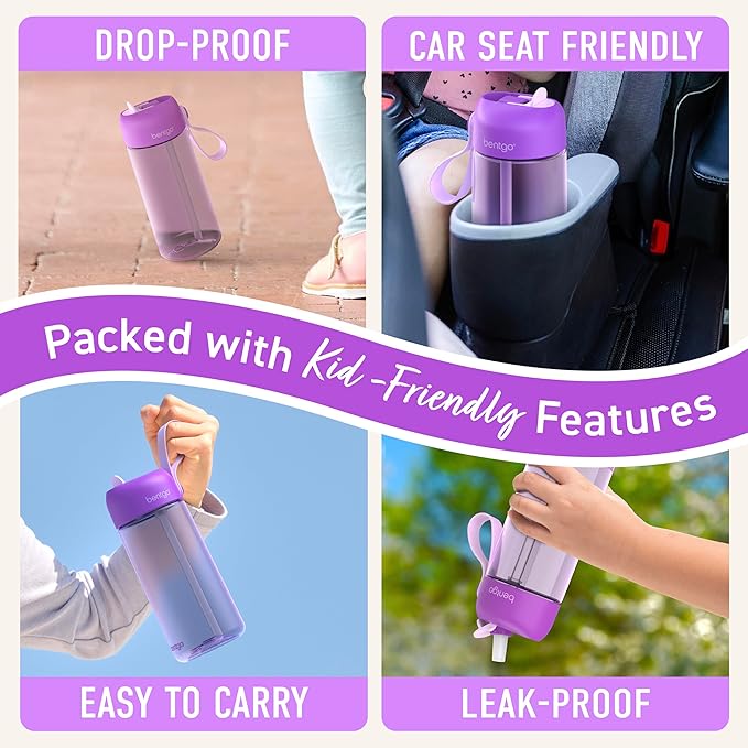 Bentgo Kids Water Bottle - Leak-Proof, Durable Tritan, BPA-Free 15 oz. Cup for Kids/Toddlers Ages 3+, Safe Sip Spout, Carrying Handle, & Dishwasher Safe for School, Sports, Daycare & Camp (Purple)