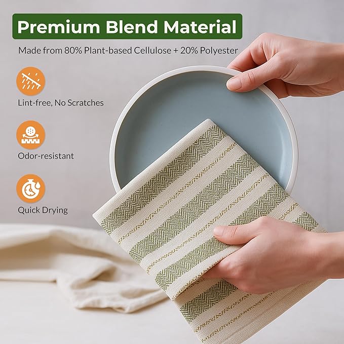 MosJos Swedish Dishcloths, Vintage Plant-Based Cellulose, 6.7x7.5 Inch, Super Absorbent, Multi-Surface, Machine Washable, Reusable, 5 Pack (Green)